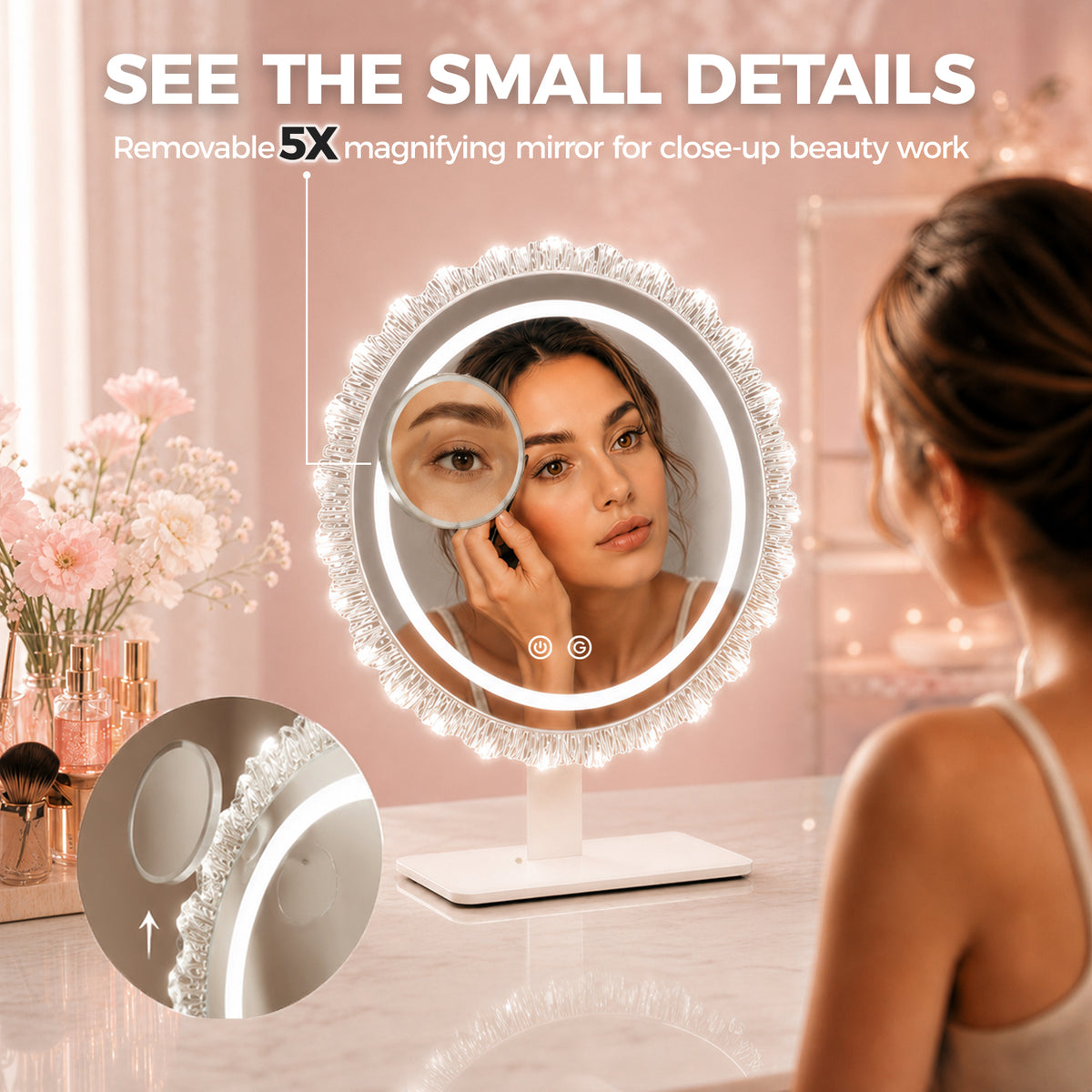 16" Round RGB LED Makeup Mirror, Dynamic RGBW Lighting