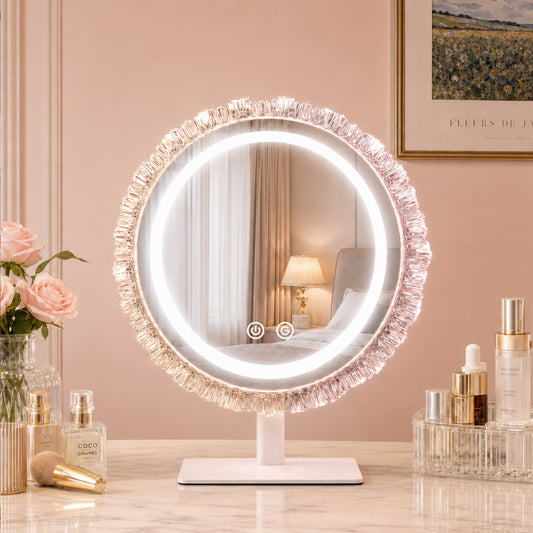 16" Round RGB LED Makeup Mirror, Dynamic RGBW Lighting
