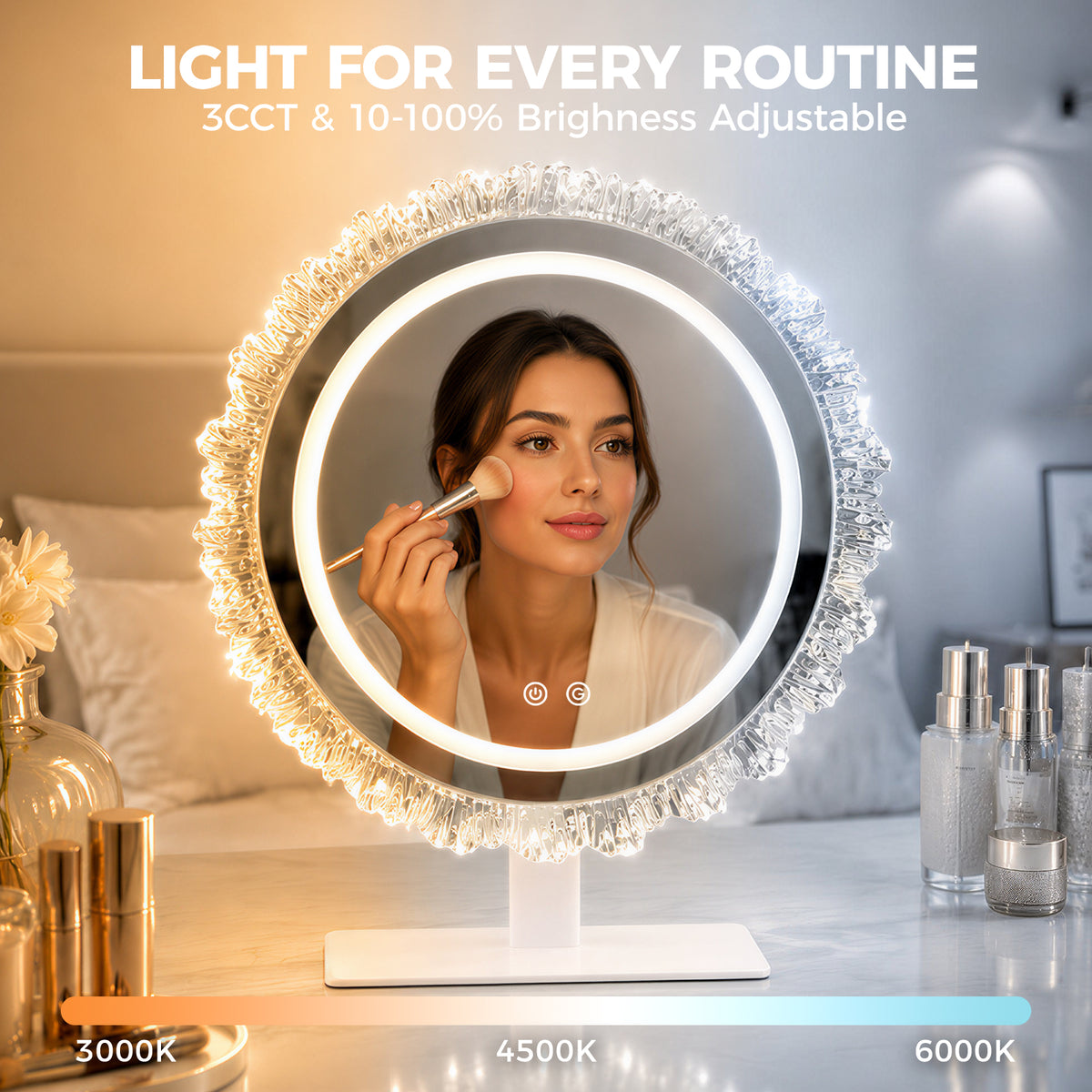 16" Round RGB LED Makeup Mirror, Dynamic RGBW Lighting