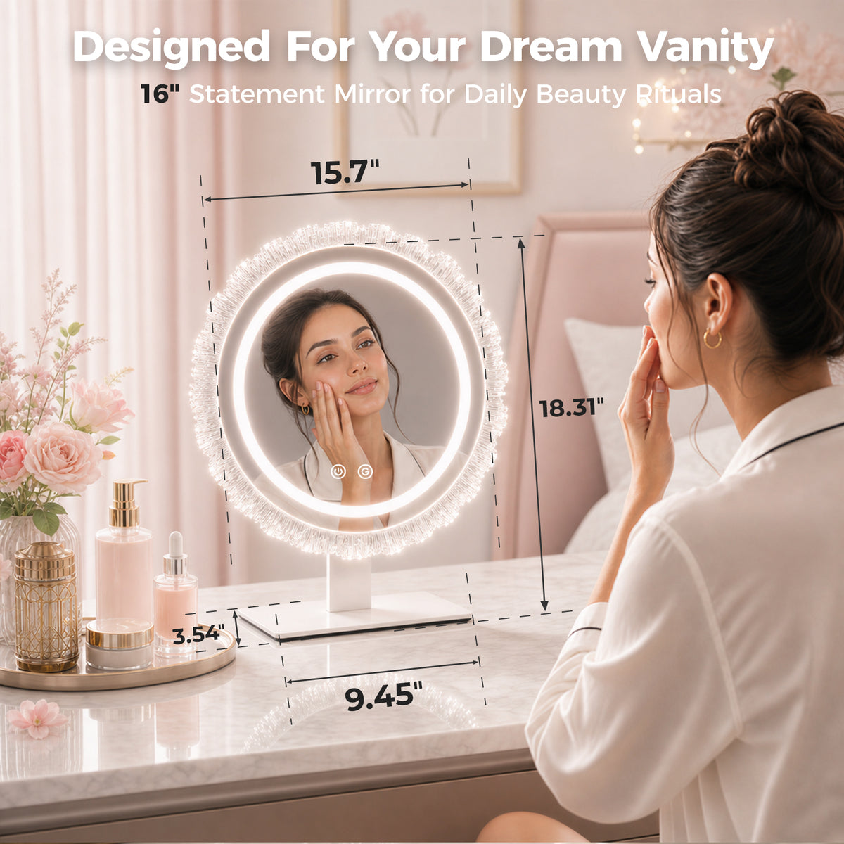 16" Round RGB LED Makeup Mirror, Dynamic RGBW Lighting