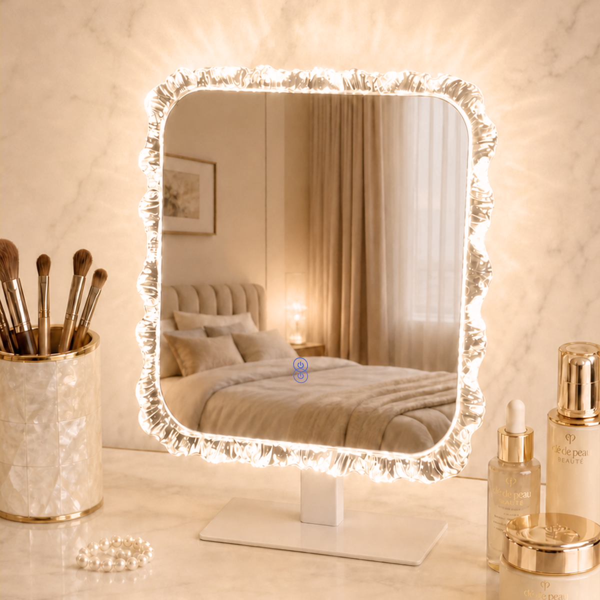 18.1" x 13.4" Crystal-Framed LED Vanity Makeup Mirror with Dimmable Lights (Silver)