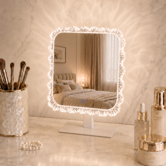 13.8" x 9.5" Crystal-Framed LED Vanity Makeup Mirror with Dimmable Lights (Silver)