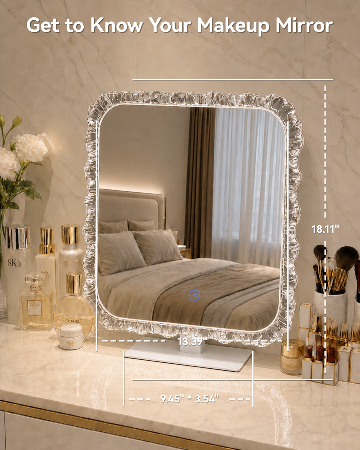 18.1" x 13.4" Crystal-Framed LED Vanity Makeup Mirror with Dimmable Lights (Silver)