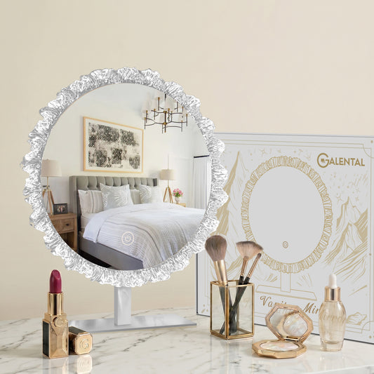 12" Round Vanity Mirror with Lights, Crystal Frame, Touch Control