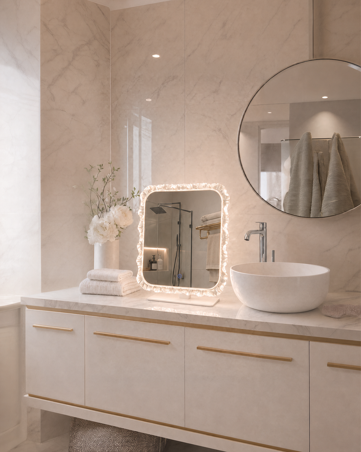 13.8" x 9.5" Crystal-Framed LED Vanity Makeup Mirror with Dimmable Lights (Silver)