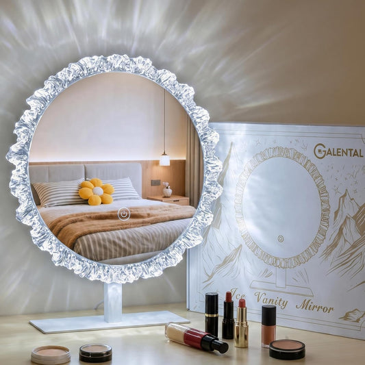 12" Round Vanity Mirror with Lights, Crystal Frame, Touch Control