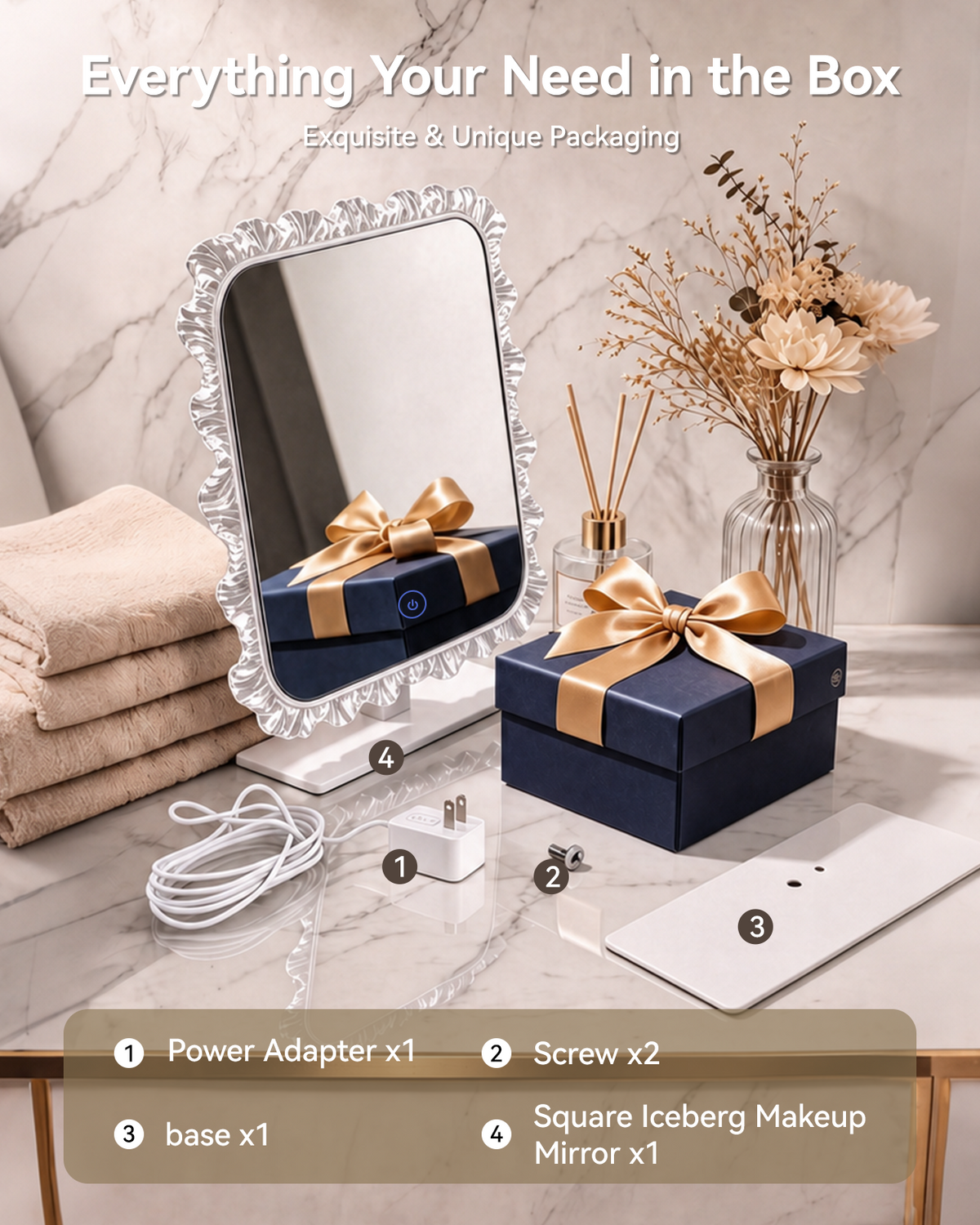 13.8" x 9.5" Crystal-Framed LED Vanity Makeup Mirror with Dimmable Lights (Silver)